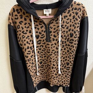 BiBi Black and Tan Leopard 3/4 Zip Hoodie
